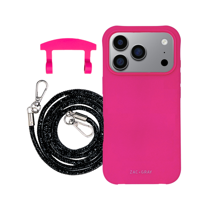 iPhone 17 Pro Max HOT PINK CASE + CRYSTAL CORD