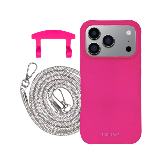 iPhone 17 Pro Max HOT PINK CASE + CRYSTAL CORD