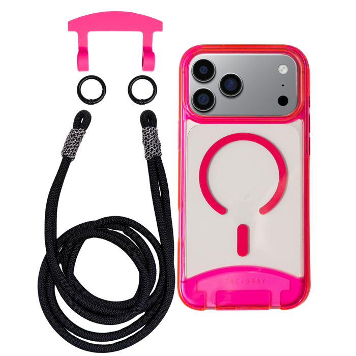 iPhone 17 Pro Max HOT PINK TRANSPARENT CASE + KNOTTED CORD