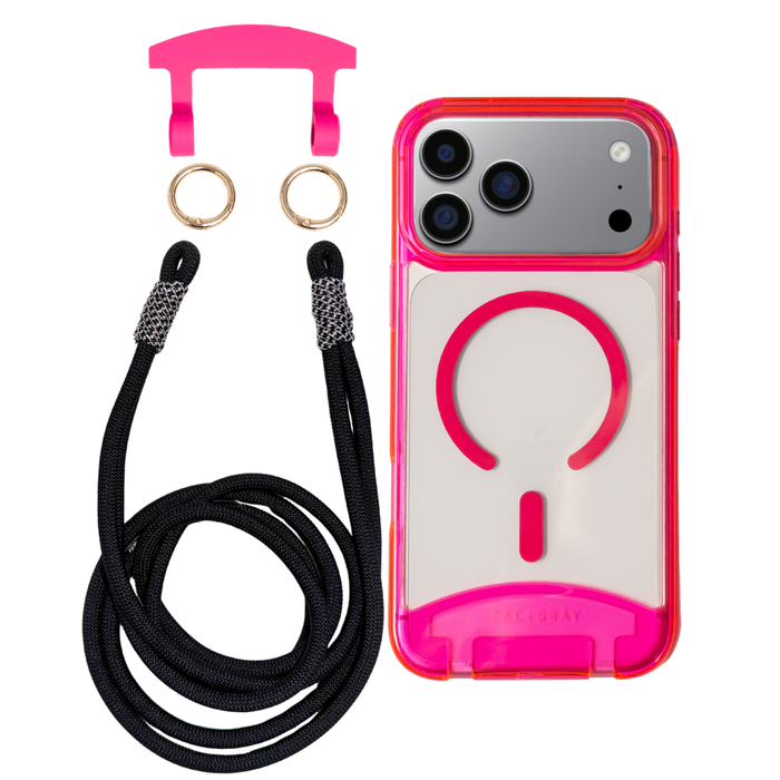 iPhone 17 Pro Max HOT PINK TRANSPARENT CASE + KNOTTED CORD