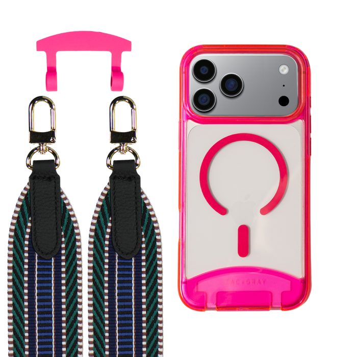 iPhone 17 HOT PINK TRANSPARENT CASE + PATTERNED STRAP