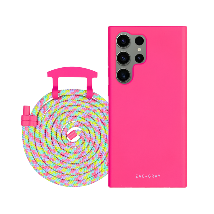 Samsung S25 Ultra HOT PINK CASE + TUTTI FRUTTI CORD