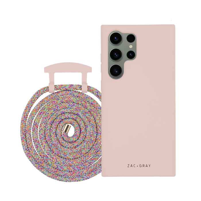 Samsung S25 Ultra ROSÉ PINK CASE + RAINBOW CORD