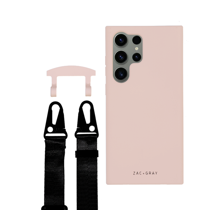 Samsung S25 Ultra ROSÉ PINK CASE + MIDNIGHT BLACK STRAP