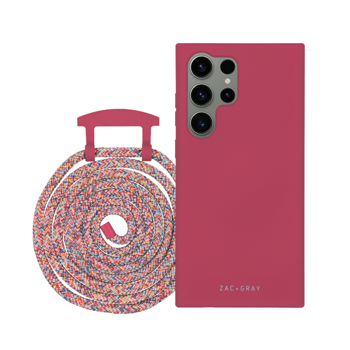 Samsung S25 Ultra RASPBERRY RED CASE + RAINBOW RED CORD