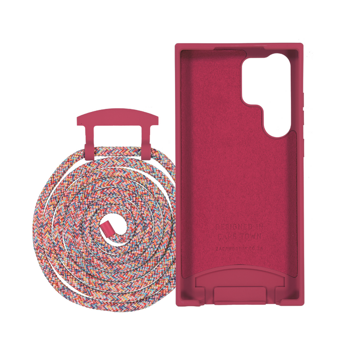 Samsung S25 Ultra RASPBERRY RED CASE + RAINBOW RED CORD